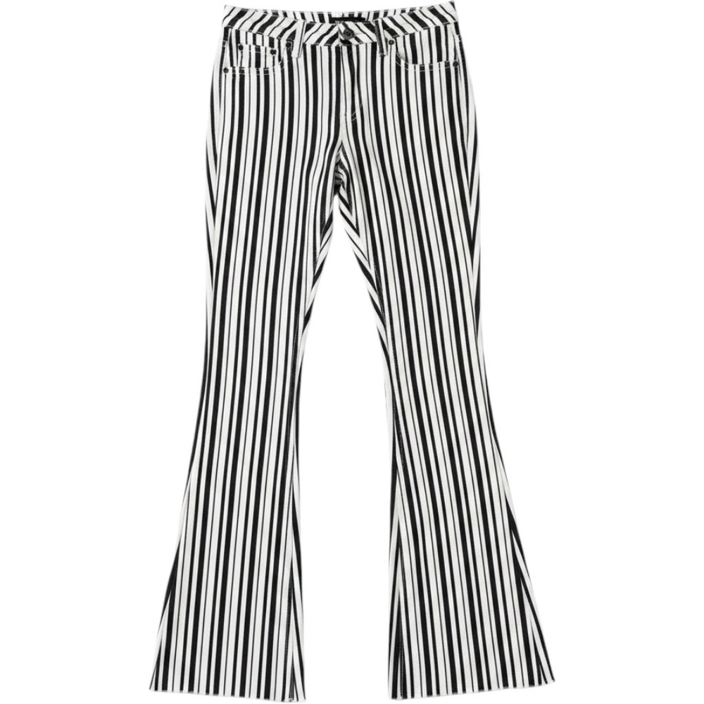 Rock & Roll Denim Black White Striped Flare Jeans High Rise 28 bareback‎